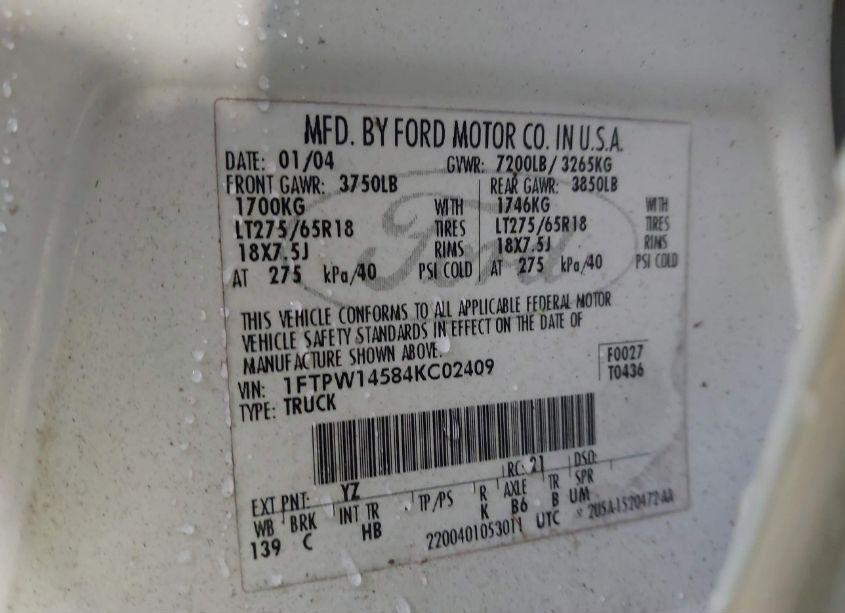 Photo 9 of 2004 Ford F-150 FX4/LARIAT/XLT (VIN 1FTPW14584KC02409)