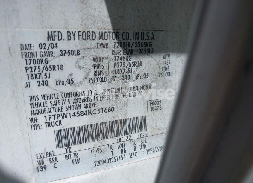 Photo 9 of 2004 Ford F-150 FX4/LARIAT/XLT (VIN 1FTPW14584KC51660)