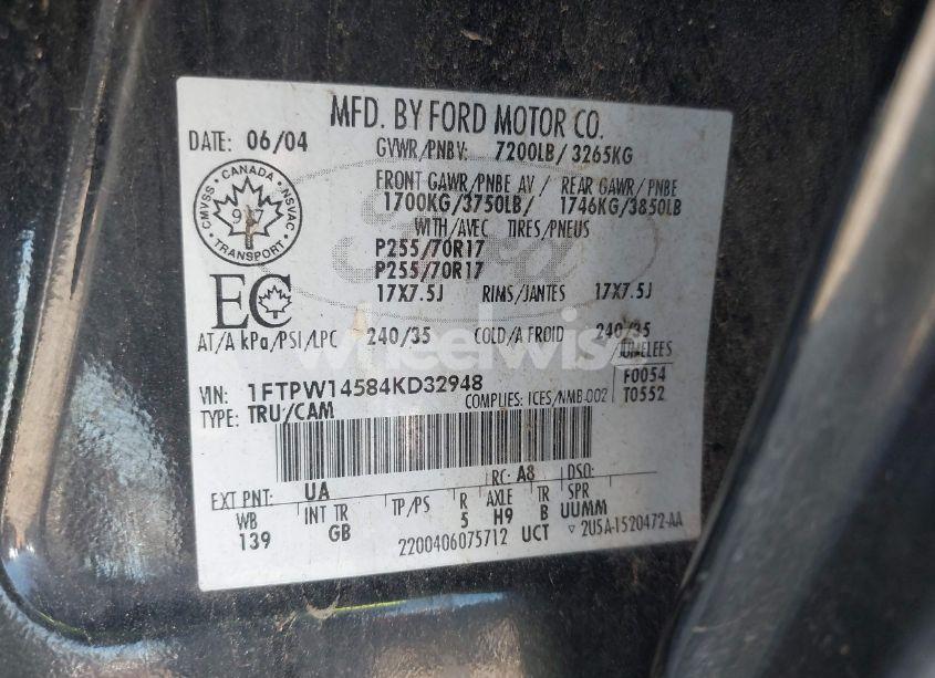 Photo 9 of 2004 Ford F-150 FX4/LARIAT/XLT (VIN 1FTPW14584KD32948)