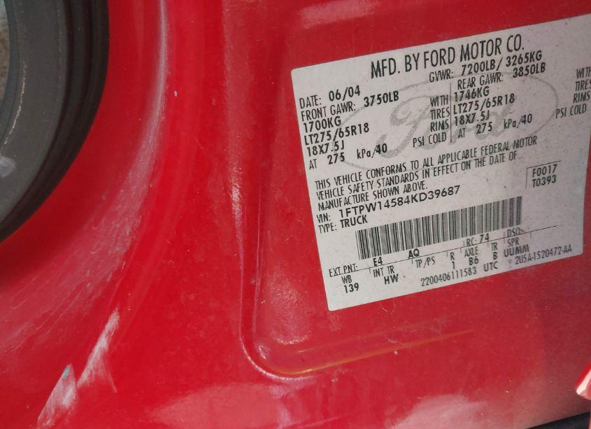 Photo 9 of 2004 Ford F-150 FX4/LARIAT/XLT (VIN 1FTPW14584KD39687)