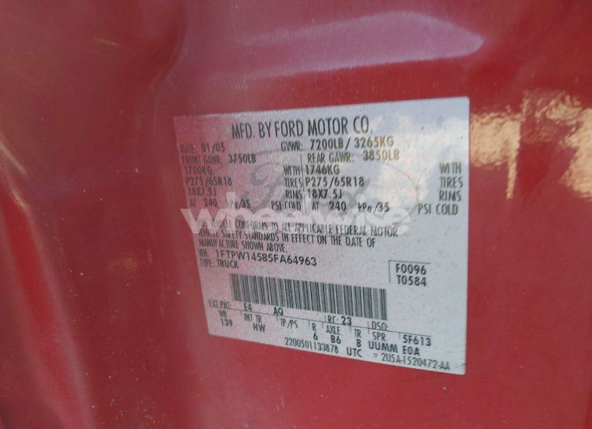 Photo 9 of 2005 Ford F-150 FX4/LARIAT/XLT (VIN 1FTPW14585FA64963)