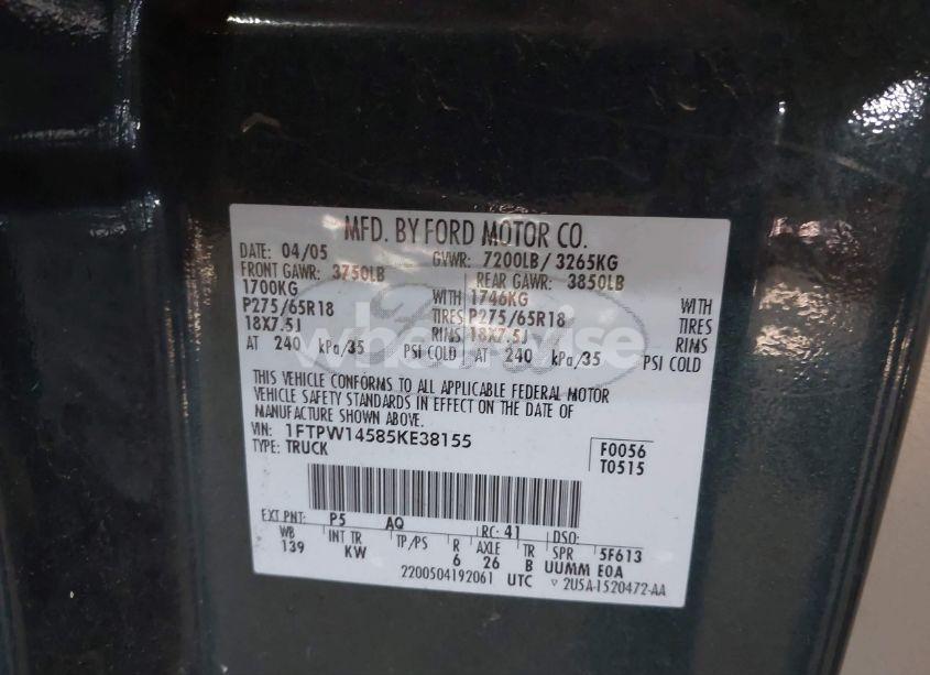 Photo 9 of 2005 Ford F-150 FX4/LARIAT/XLT (VIN 1FTPW14585KE38155)