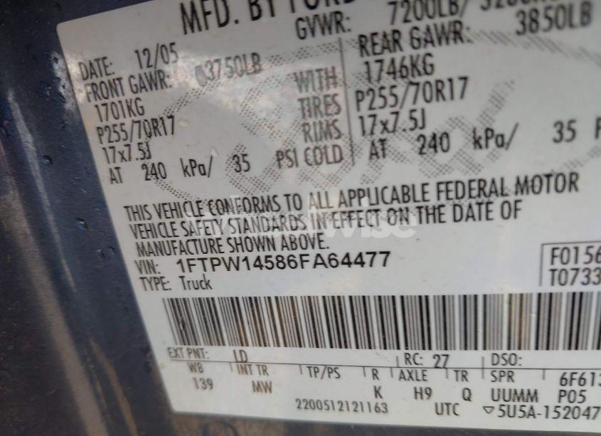 Photo 9 of 2006 Ford F-150 (VIN 1FTPW14586FA64477)