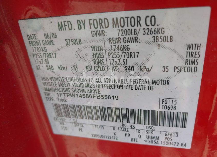 Photo 9 of 2006 Ford F-150 FX4/LARIAT/XLT (VIN 1FTPW14586FB55619)