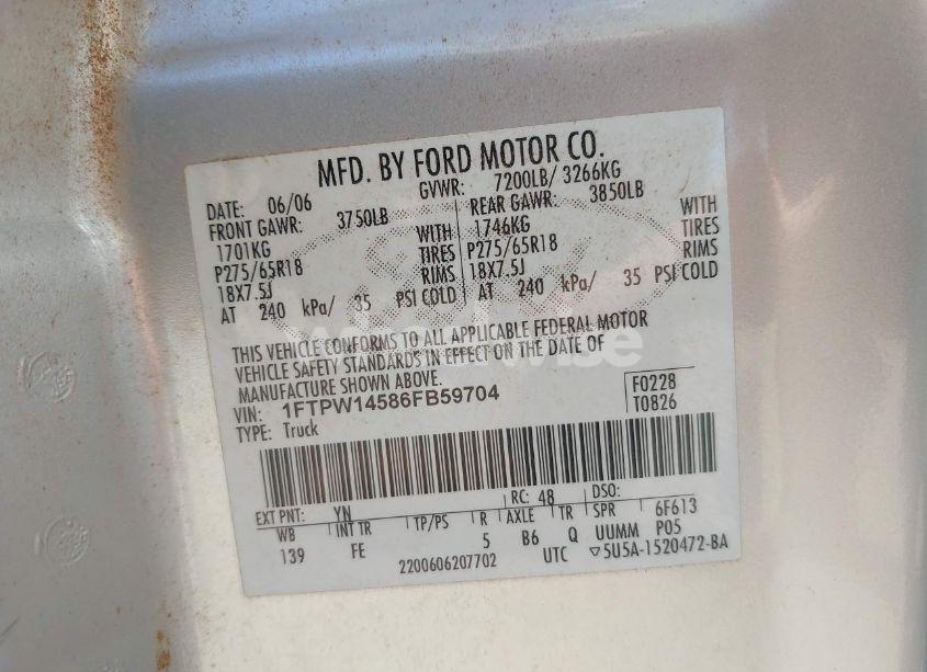 Photo 9 of 2006 Ford F-150 FX4/LARIAT/XLT (VIN 1FTPW14586FB59704)