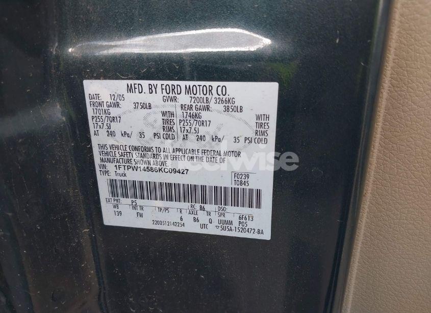 Photo 9 of 2006 Ford F-150 FX4/LARIAT/XLT (VIN 1FTPW14586KC09427)