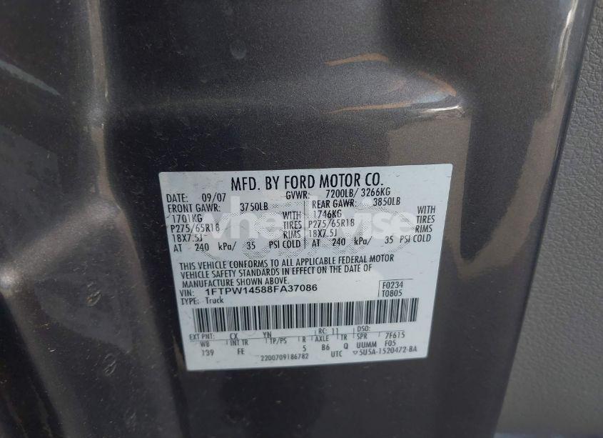 Photo 9 of 2008 Ford F-150 60TH ANNIVERSARY/FX4/KING RANCH/LARIAT/LIMITED/XLT (VIN 1FTPW14588FA37086)