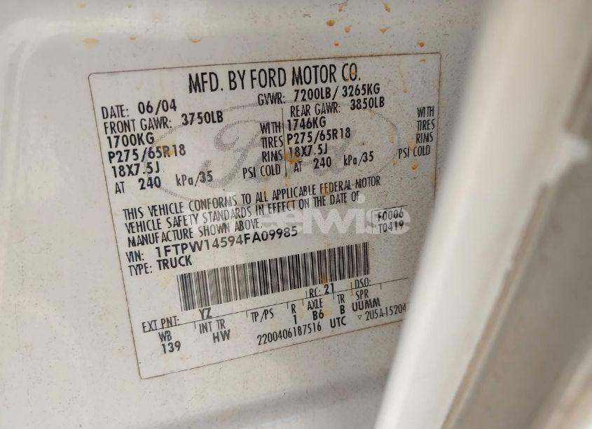 Photo 9 of 2004 Ford F-150 FX4/LARIAT/XLT (VIN 1FTPW14594FA09985)