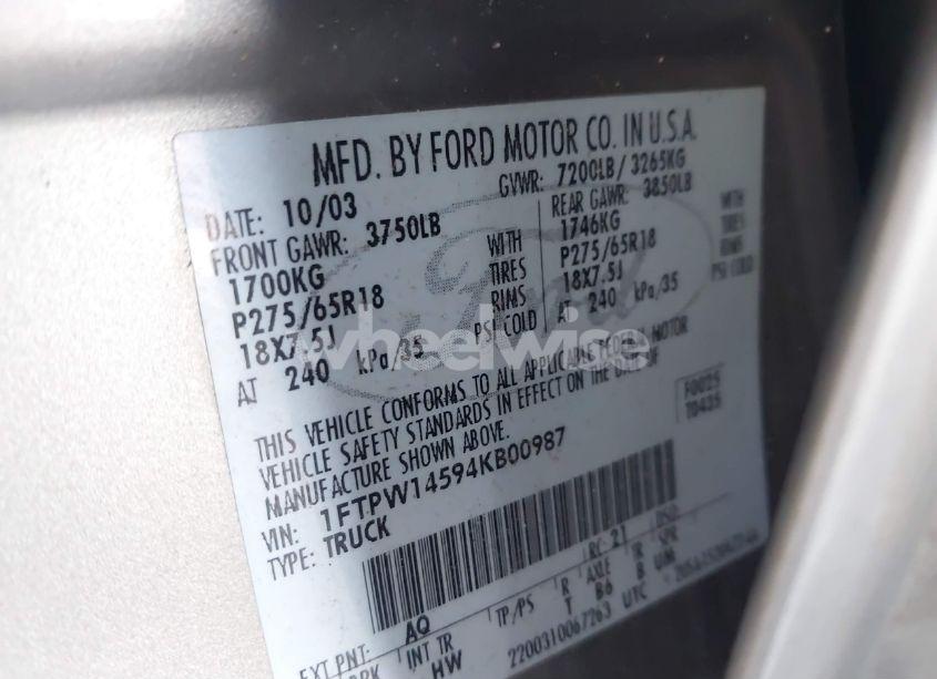 Photo 9 of 2004 Ford F-150 FX4/LARIAT/XLT (VIN 1FTPW14594KB00987)