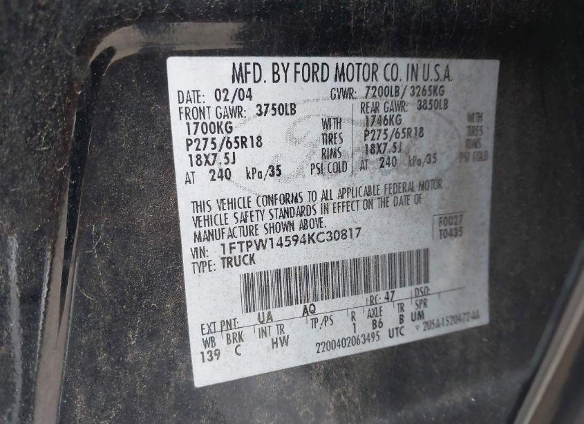 Photo 9 of 2004 Ford F-150 FX4/LARIAT/XLT (VIN 1FTPW14594KC30817)