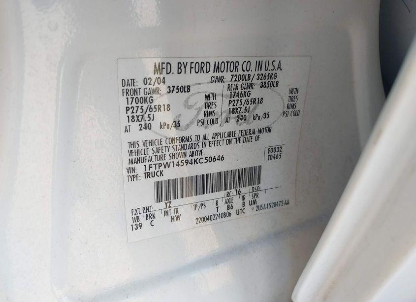 Photo 9 of 2004 Ford F-150 FX4/LARIAT/XLT (VIN 1FTPW14594KC50646)