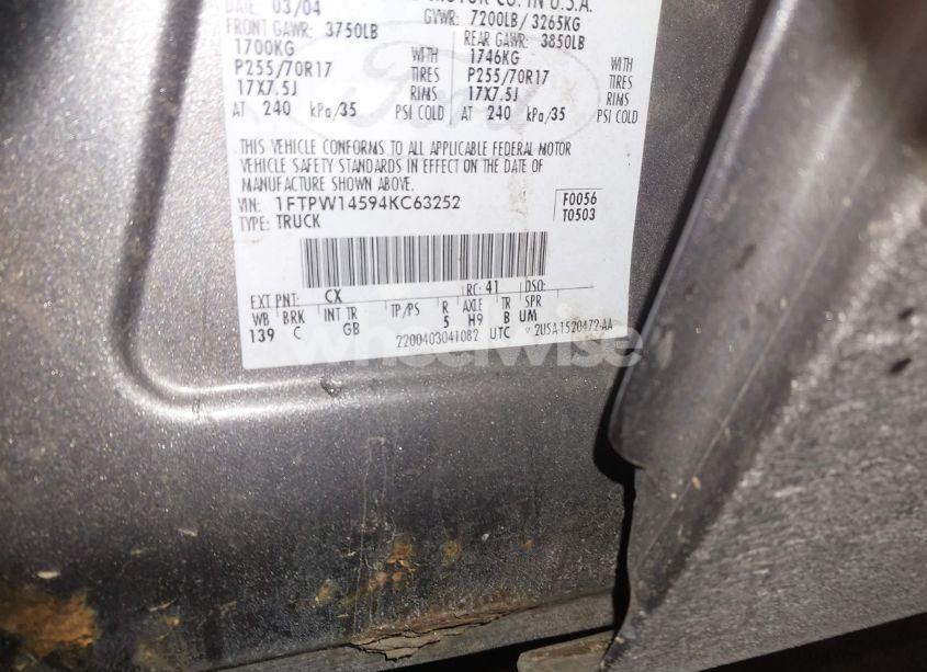 Photo 9 of 2004 Ford F-150 FX4/LARIAT/XLT (VIN 1FTPW14594KC63252)