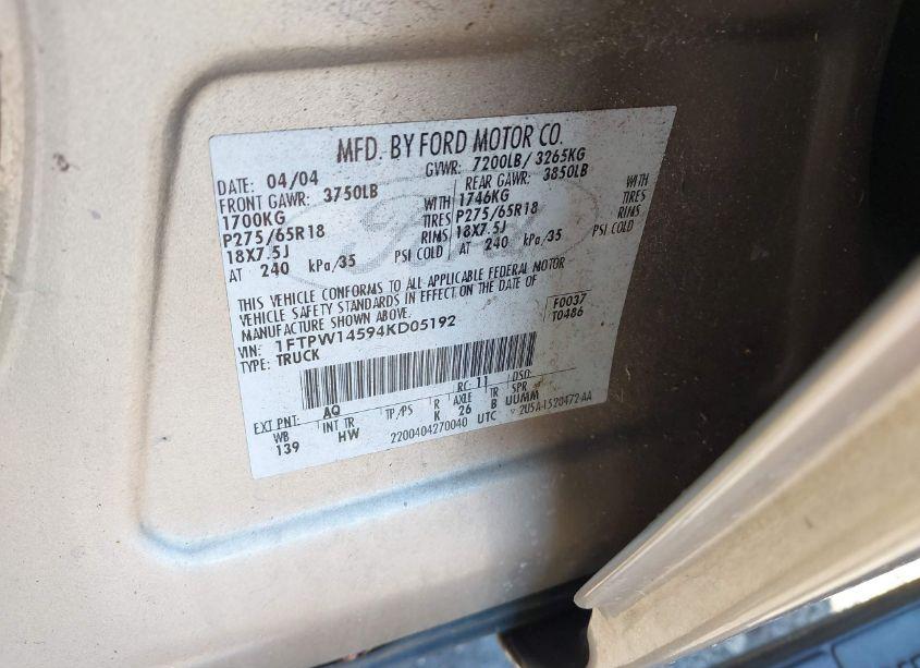 Photo 9 of 2004 Ford F-150 FX4/LARIAT/XLT (VIN 1FTPW14594KD05192)