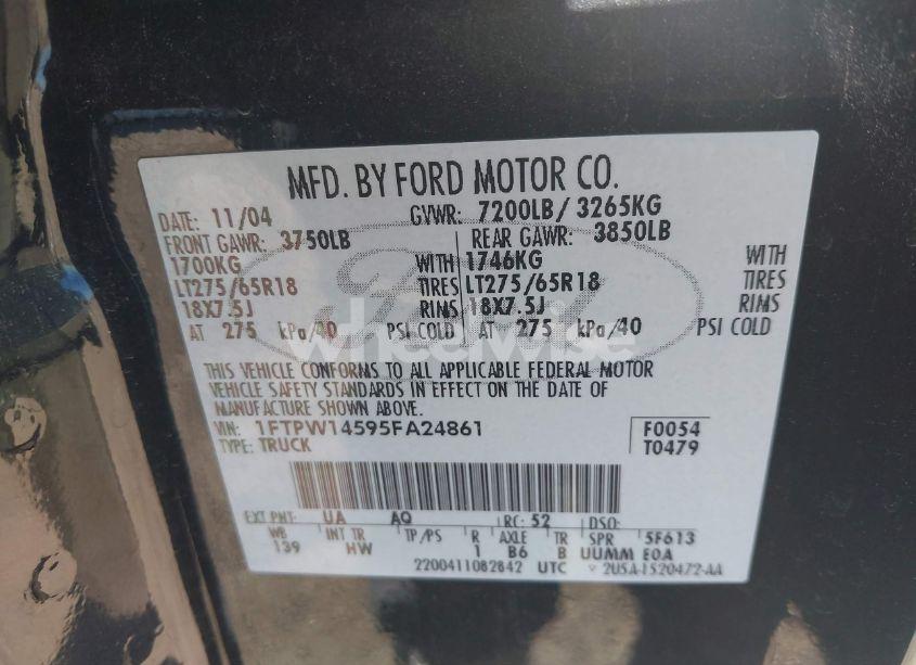 Photo 9 of 2005 Ford F-150 FX4/LARIAT/XLT (VIN 1FTPW14595FA24861)