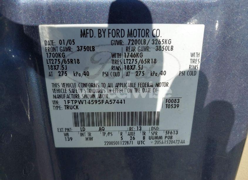Photo 9 of 2005 Ford F-150 FX4/LARIAT/XLT (VIN 1FTPW14595FA57441)