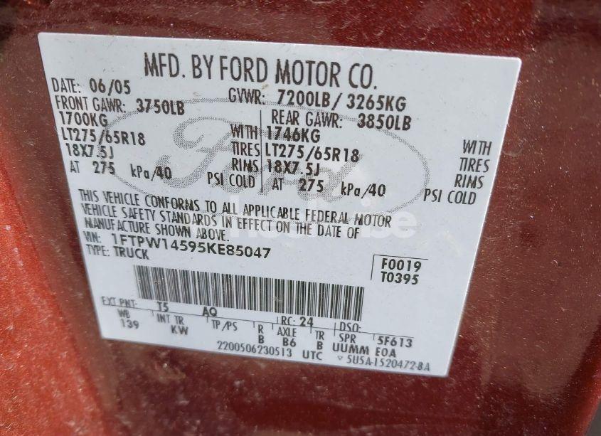 Photo 9 of 2005 Ford F-150 FX4/LARIAT/XLT (VIN 1FTPW14595KE85047)