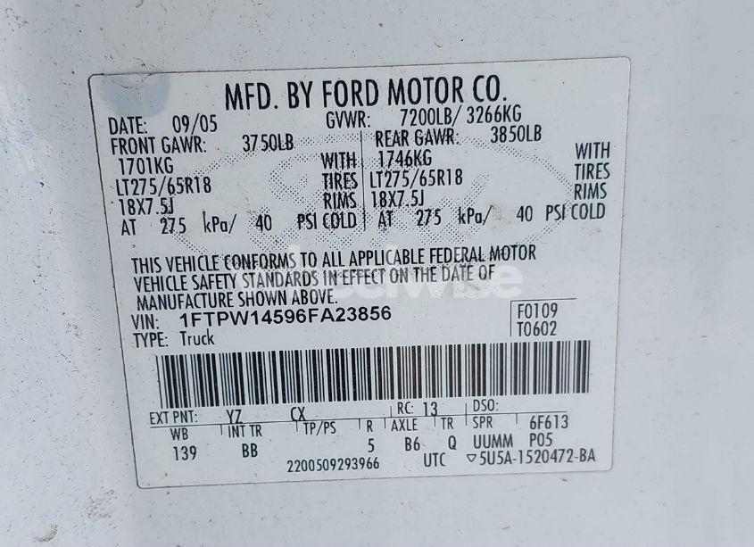 Photo 9 of 2006 Ford F-150 FX4/LARIAT/XLT (VIN 1FTPW14596FA23856)