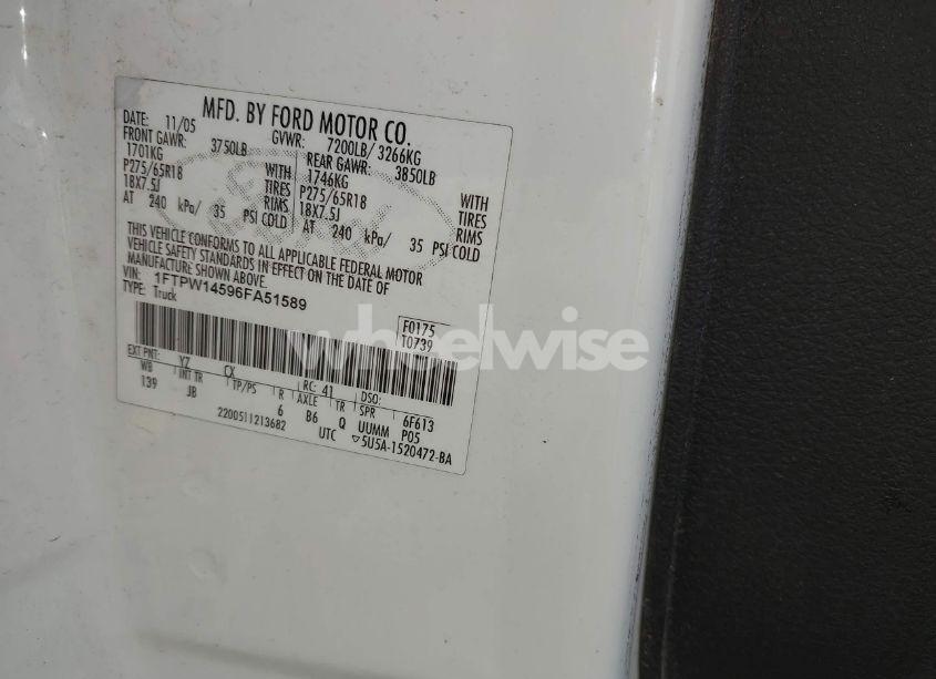 Photo 9 of 2006 Ford F-150 FX4/LARIAT/XLT (VIN 1FTPW14596FA51589)