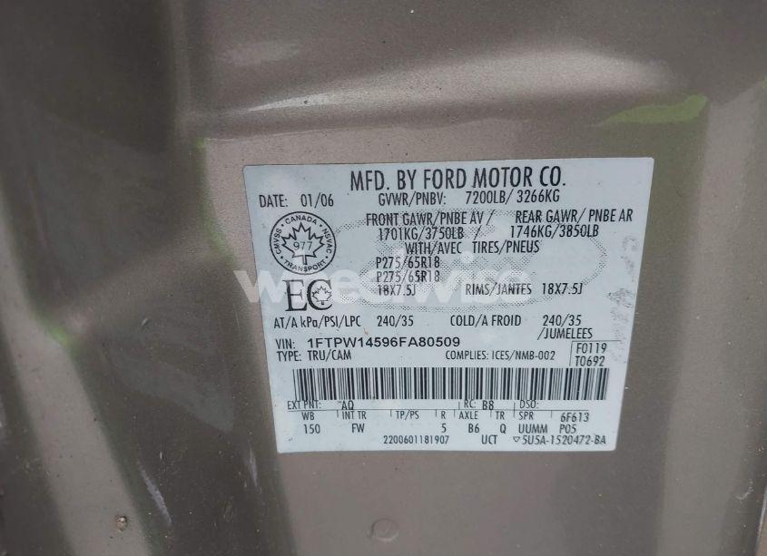 Photo 9 of 2006 Ford F-150 FX4/LARIAT/XLT (VIN 1FTPW14596FA80509)