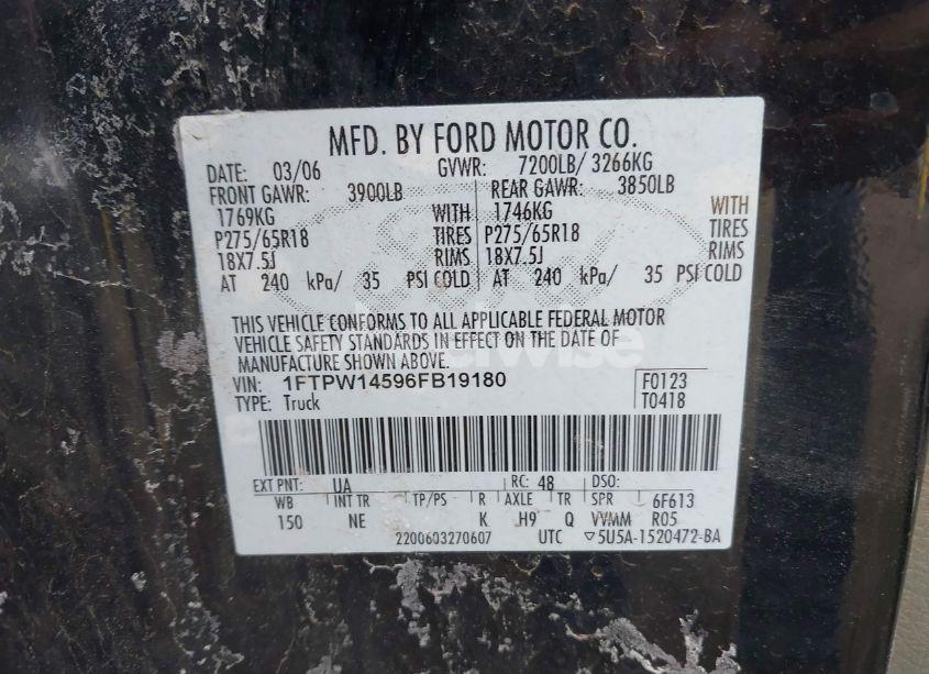 Photo 9 of 2006 Ford F-150 FX4/LARIAT/XLT (VIN 1FTPW14596FB19180)