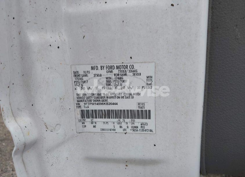 Photo 9 of 2006 Ford F-150 FX4/LARIAT/XLT (VIN 1FTPW14596KB26444)