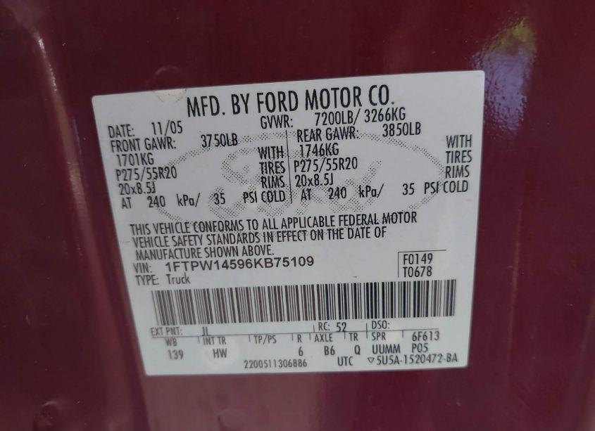 Photo 9 of 2006 Ford F-150 (VIN 1FTPW14596KB75109)