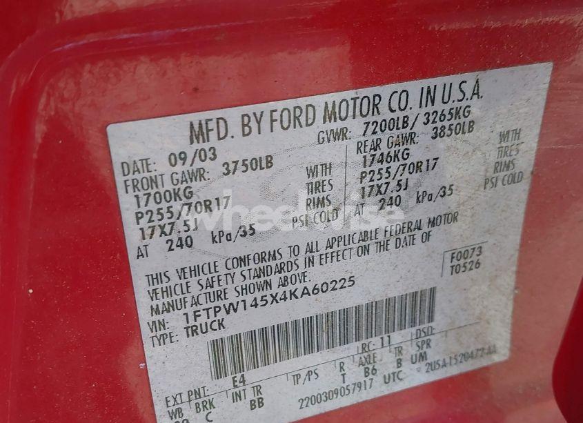 Photo 9 of 2004 Ford F-150 FX4/LARIAT/XLT (VIN 1FTPW145X4KA60225)
