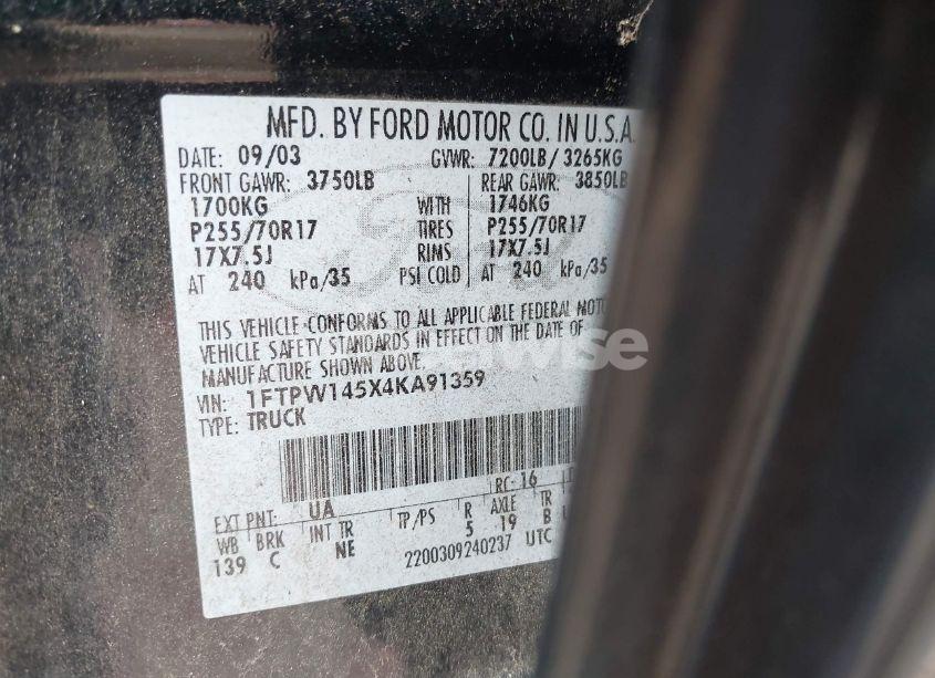 Photo 9 of 2004 Ford F-150 FX4/LARIAT/XLT (VIN 1FTPW145X4KA91359)