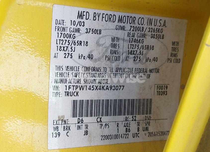 Photo 9 of 2004 Ford F-150 FX4/LARIAT/XLT (VIN 1FTPW145X4KA93077)