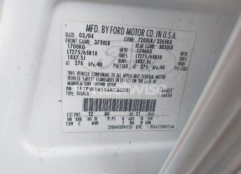 Photo 9 of 2004 Ford F-150 FX4/LARIAT/XLT (VIN 1FTPW145X4KC62501)