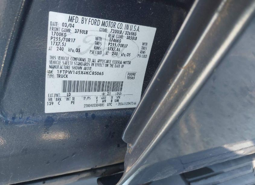 Photo 9 of 2004 Ford F-150 FX4/LARIAT/XLT (VIN 1FTPW145X4KC85065)