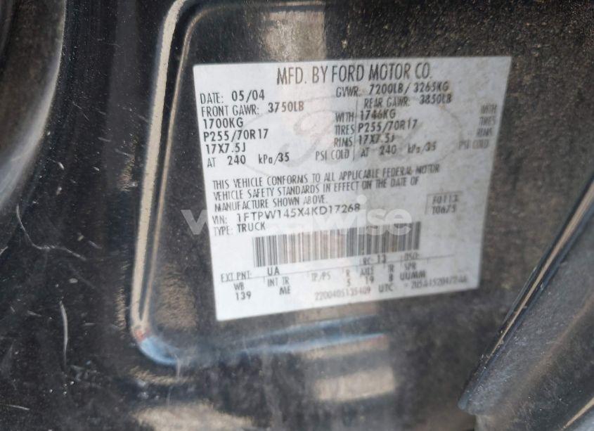 Photo 9 of 2004 Ford F-150 FX4/LARIAT/XLT (VIN 1FTPW145X4KD17268)