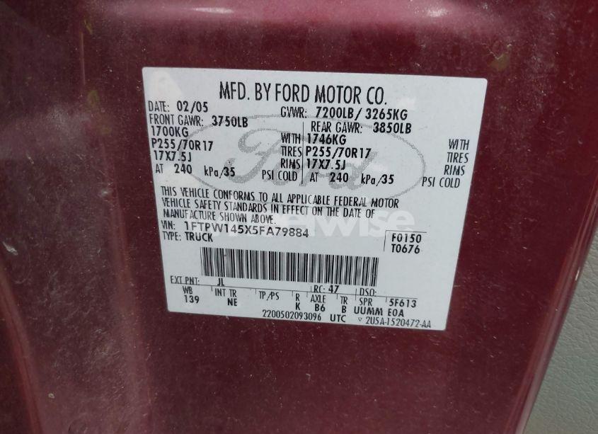 Photo 9 of 2005 Ford F-150 FX4/LARIAT/XLT (VIN 1FTPW145X5FA79884)