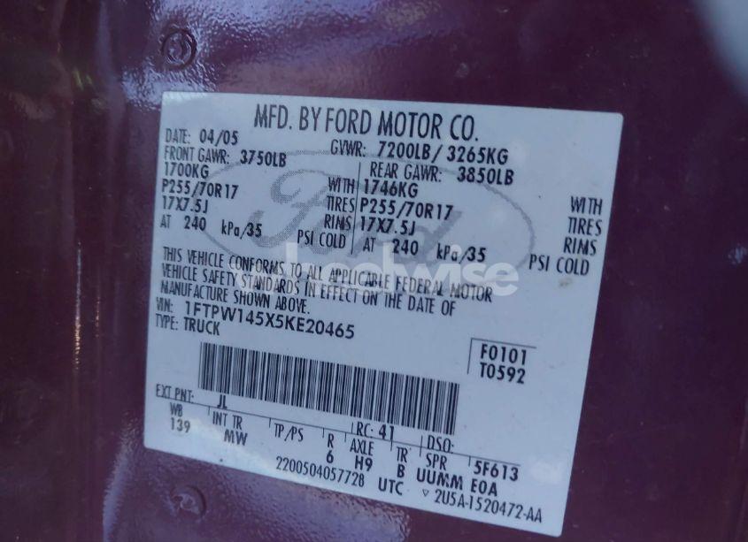 Photo 9 of 2005 Ford F-150 FX4/LARIAT/XLT (VIN 1FTPW145X5KE20465)