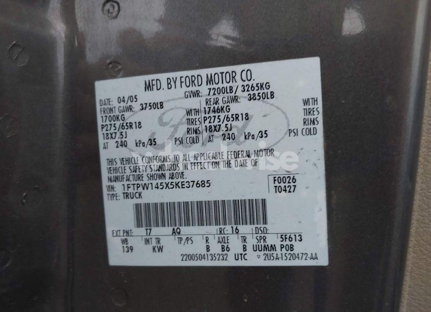 Photo 9 of 2005 Ford F-150 FX4/LARIAT/XLT (VIN 1FTPW145X5KE37685)