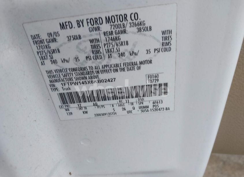 Photo 9 of 2006 Ford F-150 FX4/LARIAT/XLT (VIN 1FTPW145X6KB02427)