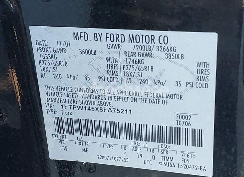 Photo 9 of 2008 Ford F-150 XLT (VIN 1FTPW145X8FA75211)