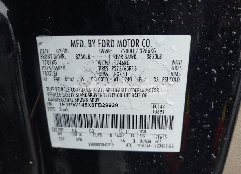 Photo 9 of 2008 Ford F-150 60TH ANNIVERSARY/FX4/KING RANCH/LARIAT/LIMITED/XLT (VIN 1FTPW145X8FB29929)