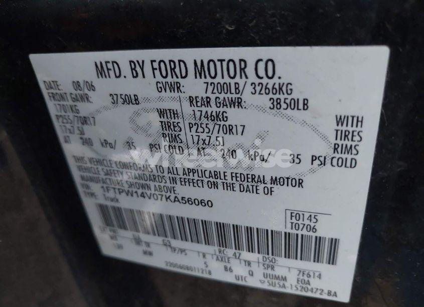 Photo 9 of 2007 Ford F-150 FX4/LARIAT/XLT (VIN 1FTPW14V07KA56060)