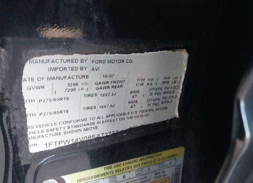 Photo 9 of 2008 Ford F-150 60TH ANNIVERSARY/FX4/KING RANCH/LARIAT/XLT (VIN 1FTPW14V08FA72737)