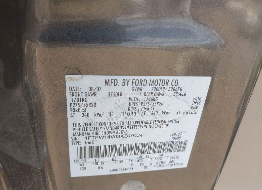 Photo 9 of 2008 Ford F-150 (VIN 1FTPW14V08KB19434)