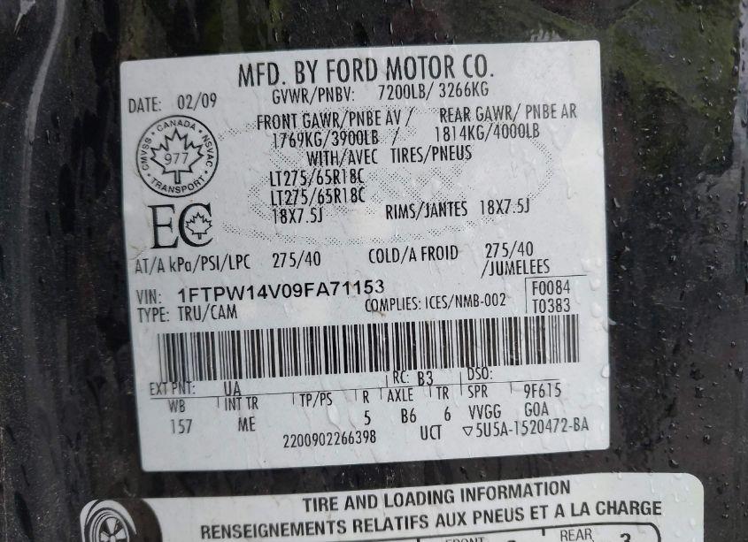 Photo 9 of 2009 Ford F-150 XLT (VIN 1FTPW14V09FA71153)