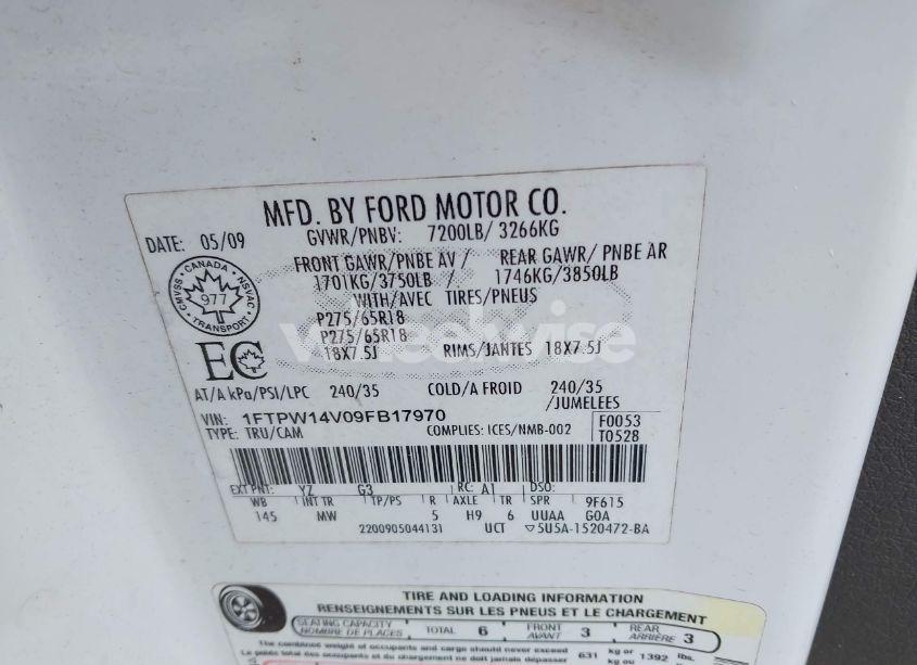 Photo 9 of 2009 Ford F-150 FX4/KING RANCH/LARIAT/PLATINUM/XL/XLT (VIN 1FTPW14V09FB17970)