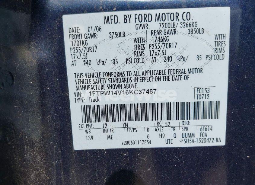 Photo 9 of 2006 Ford F-150 FX4/LARIAT/XLT (VIN 1FTPW14V16KC37487)