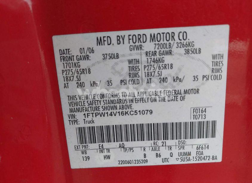 Photo 9 of 2006 Ford F-150 FX4/LARIAT/XLT (VIN 1FTPW14V16KC51079)