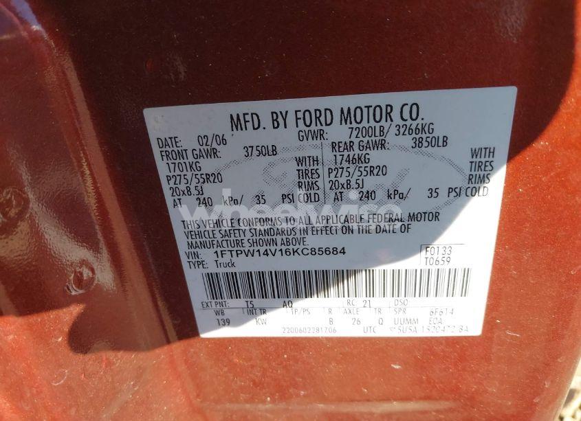 Photo 9 of 2006 Ford F-150 FX4/LARIAT/XLT (VIN 1FTPW14V16KC85684)