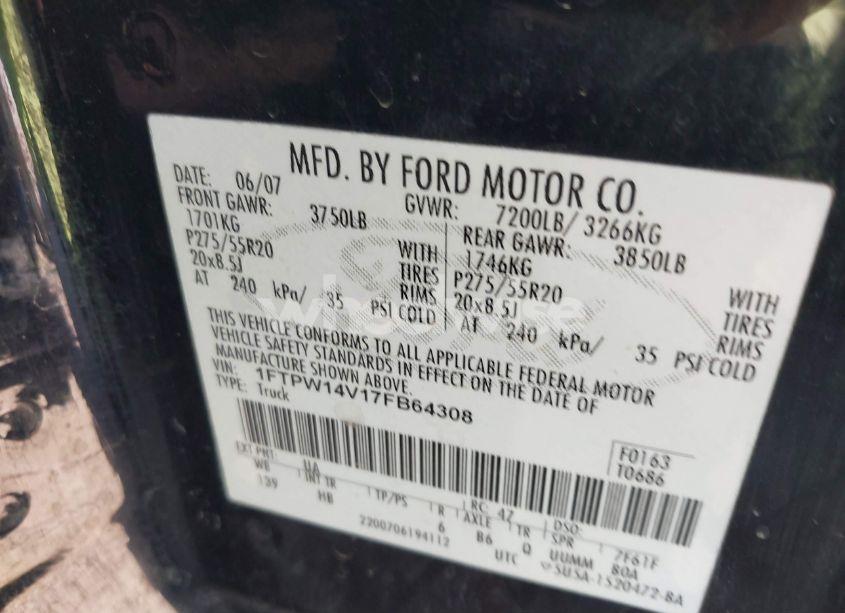 Photo 9 of 2007 Ford F-150 FX4/LARIAT/XLT (VIN 1FTPW14V17FB64308)