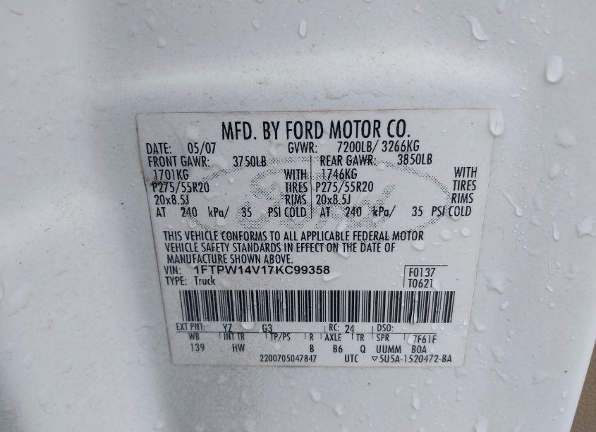 Photo 9 of 2007 Ford F-150 FX4/LARIAT/XLT (VIN 1FTPW14V17KC99358)