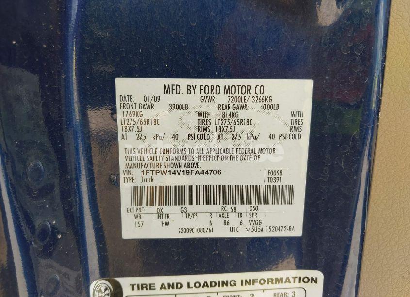 Photo 9 of 2009 Ford F-150 FX4/KING RANCH/LARIAT/PLATINUM/XL/XLT (VIN 1FTPW14V19FA44706)