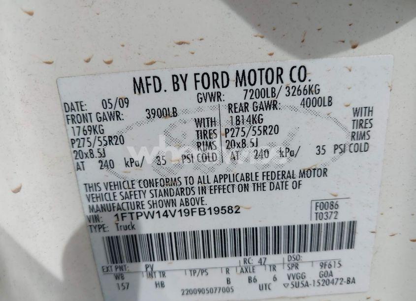 Photo 9 of 2009 Ford F-150 FX4/KING RANCH/LARIAT/PLATINUM/XL/XLT (VIN 1FTPW14V19FB19582)